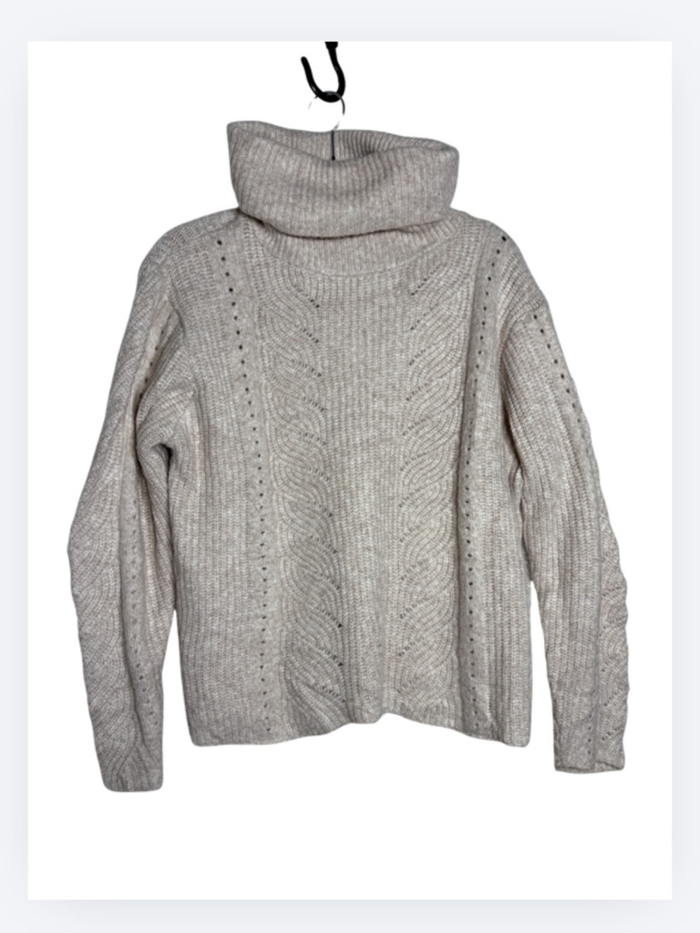 ESQUALO Cable-Knit Turtleneck Sweater in Light Beige Size M